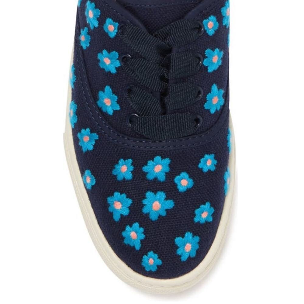 Soludos Low Top Sneakers Floral Embroidery Organic Cotton Navy Blue 7M New - Picture 3 of 15